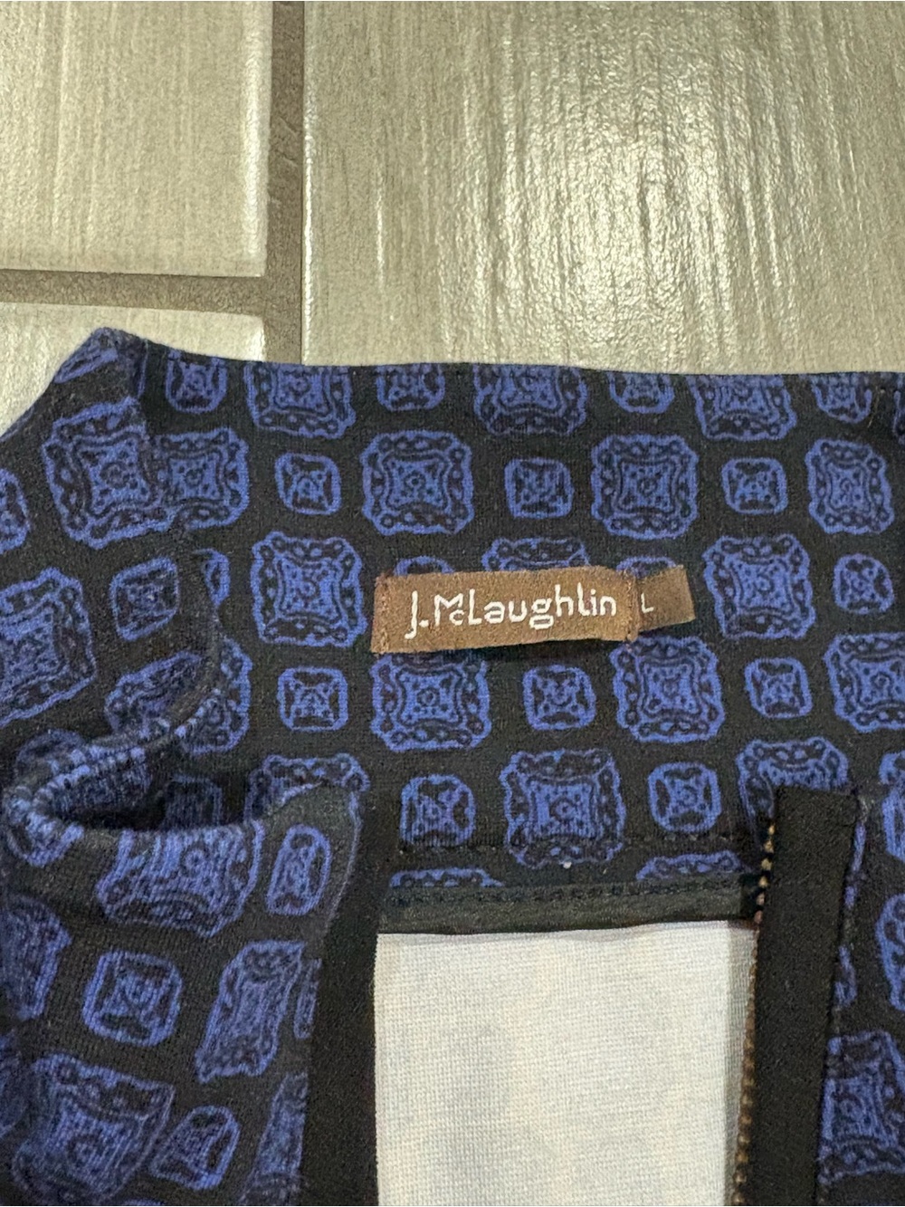 #3 J. MCLAUGHLIN Bedford Dress 1/4 Zip Blue Black Geometric Stretch Size L 18x39 - Picture 4 of 7